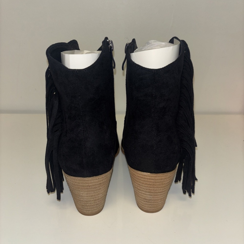 Beast Fashion Womens Black Fringe Ankle Boots Pointed Toe Block Heel Sz 8.5 NEW - Picture 7 of 9
